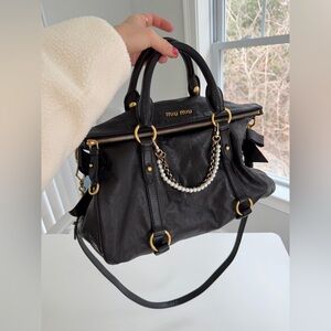 Miu Miu Black Satchel Motorcycle Bag with Gold Accents crossbody handbag